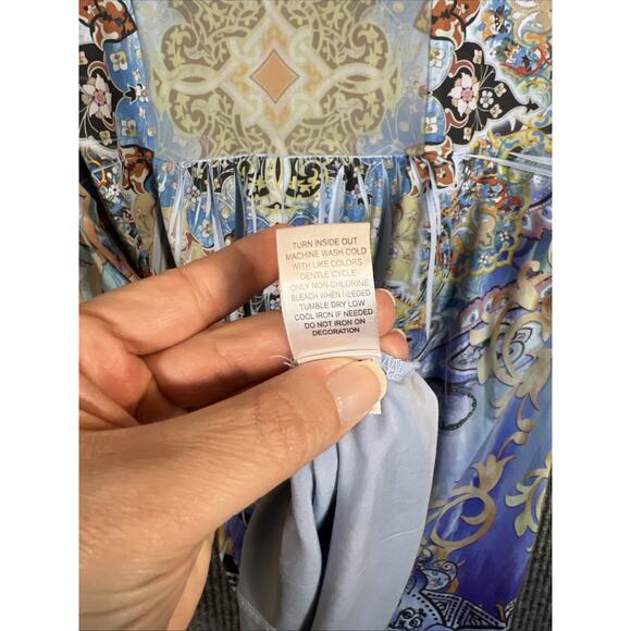 Unity Womens Boho Blouse Size XL Beaded Mesh Multi Color Artsy Short Sleeve - Picture 8 of 10